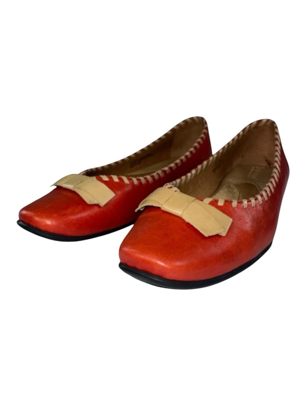 Born Dowie Red Cardinal Leather Ballet Flats Bow Detail Comfort Shoe Size 7.5